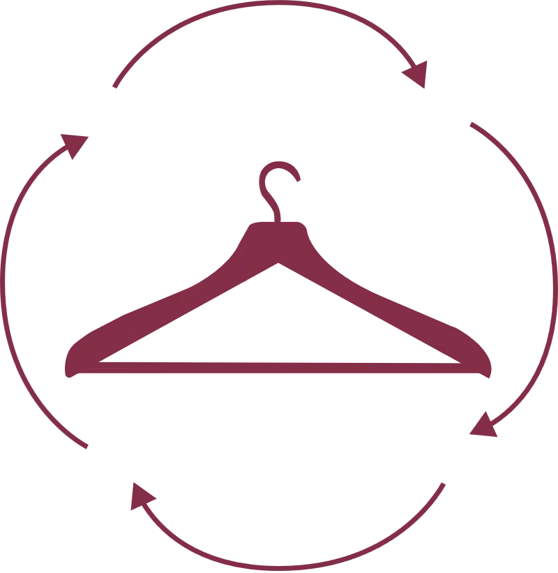 Image of a hanger and a circular arrow